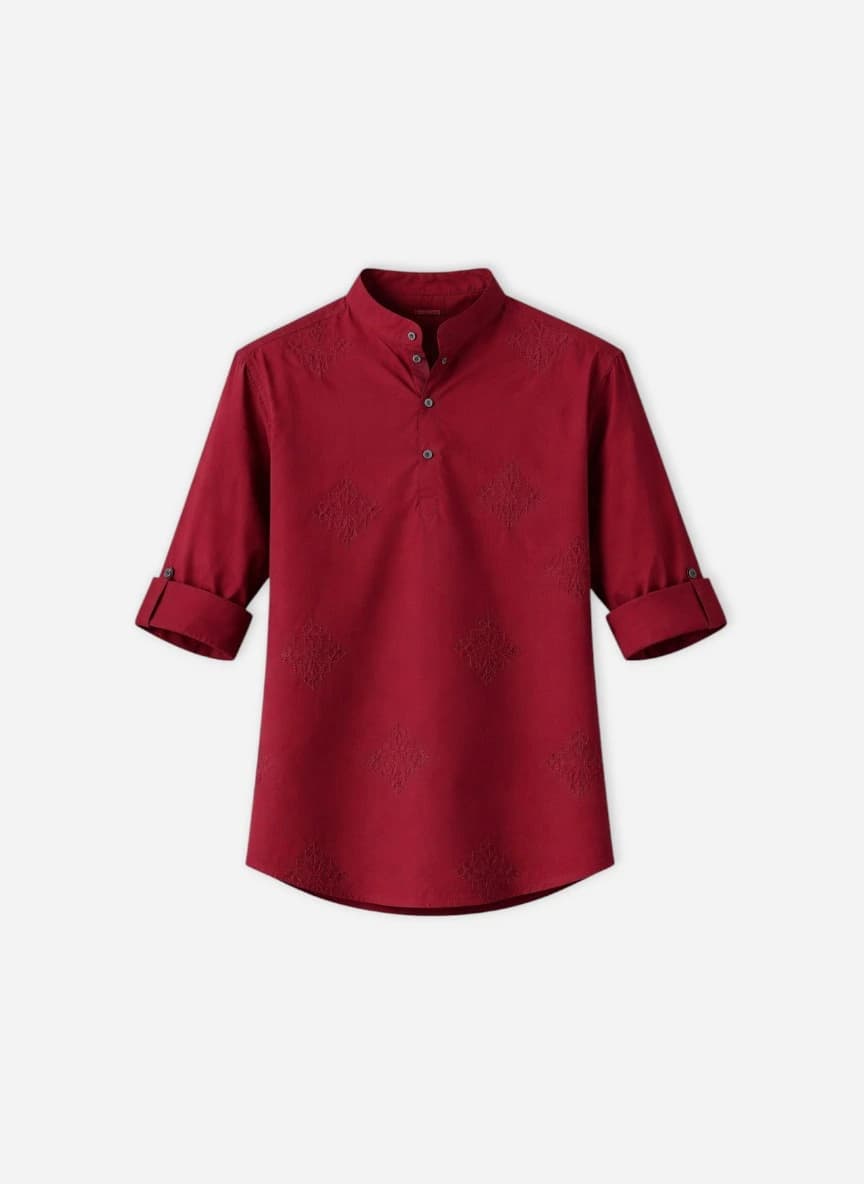 Here & Now Men Embroidered Flared Sleeves Thread Work Kurta