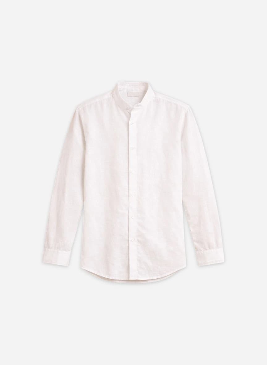 French Connection Slim Fit Mandarin Collar Linen Shirt