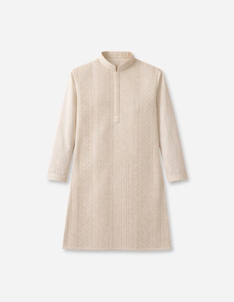 Jompers Geometric Embroidered Mandarin Collar Chikankari Straight Kurta