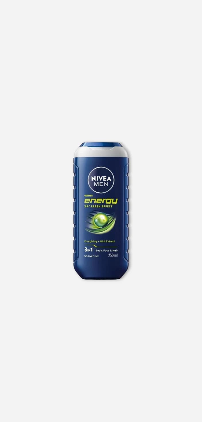 NIVIA NIVEA Body Wash, Energy with Mint Extract, For Face, Hair & Body Cleanser for Men (250 ml)