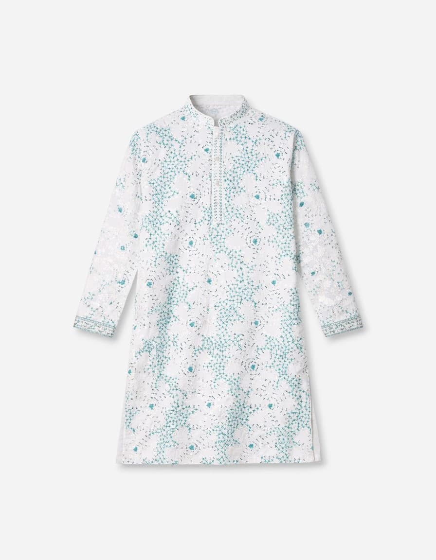 House of Pataudi House of Pataudi Men Embroidered Viscose Rayon Straight Kurta (White)