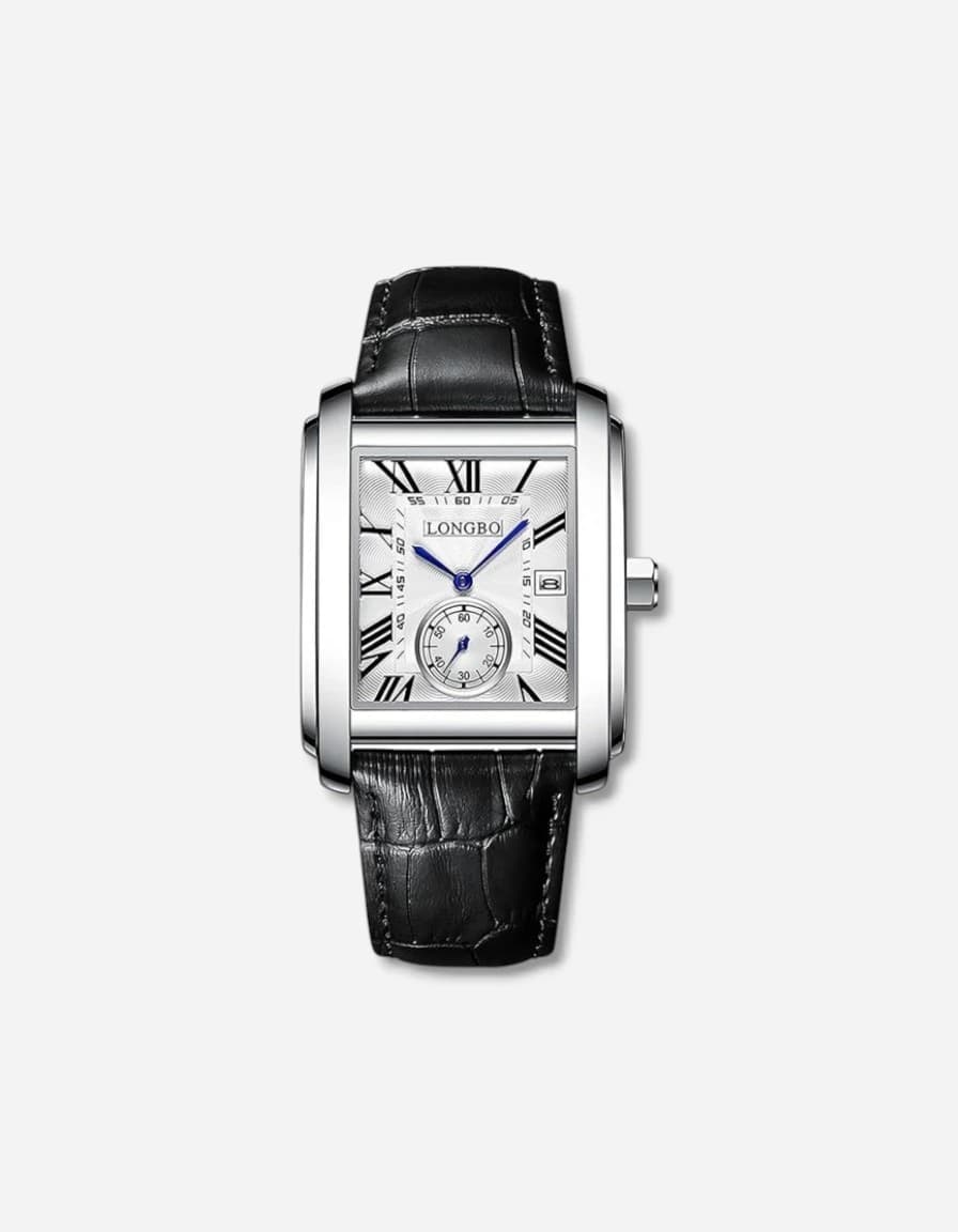 Longbo Men Embellished Dial & Leather Straps Analogue Watch Long-83163-Black-White