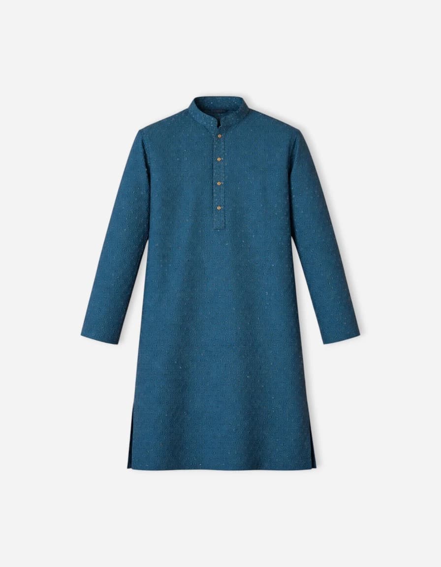 House of Pataudi Ethnic Motifs Embroidered Sequinned Detail Mandarin Collar Straight Kurta