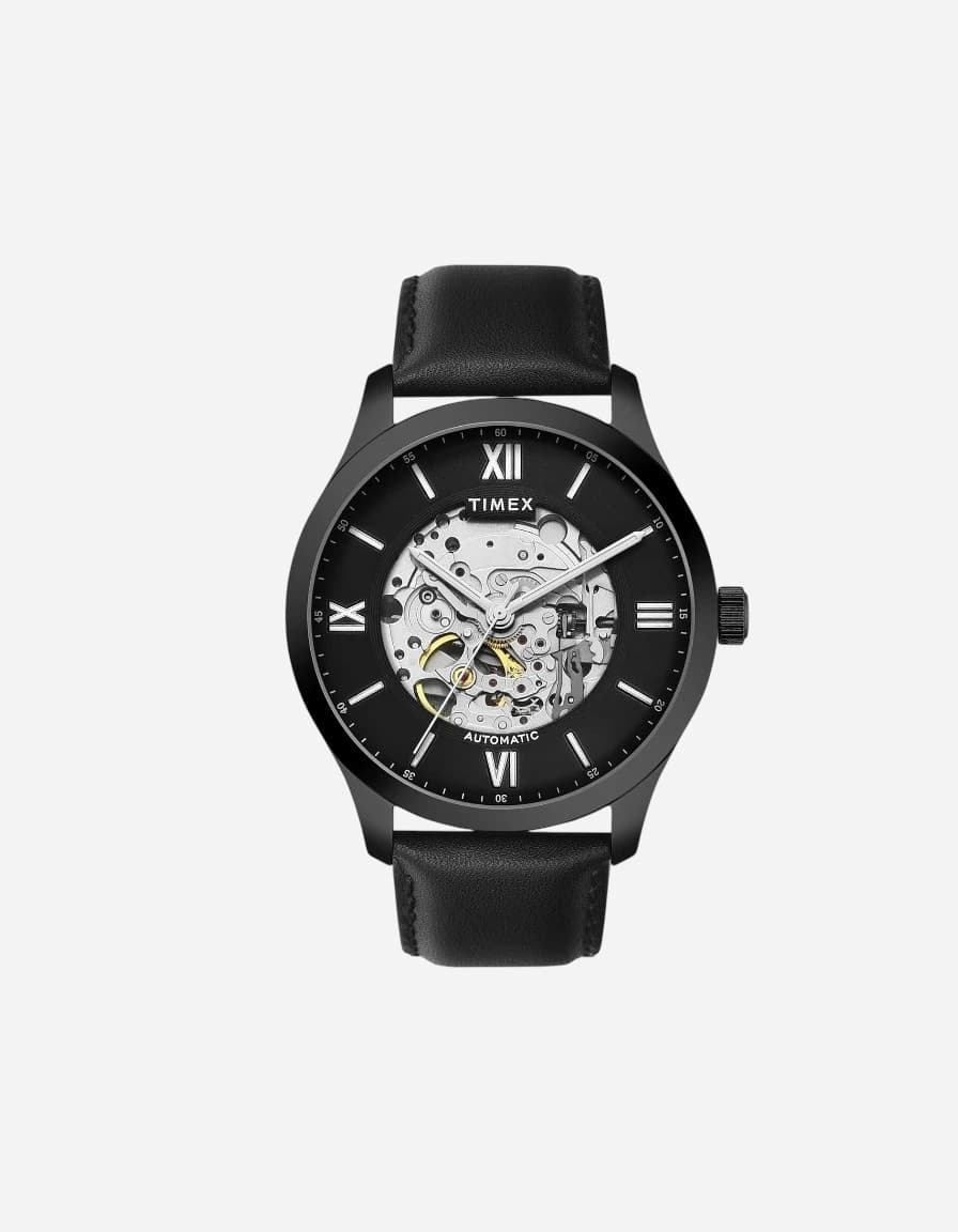 Timex TIMEX Automatic Watch for Man with Blue Round Dial & Blue Leather Strap Band Water Resistant Men's Wrist Watches