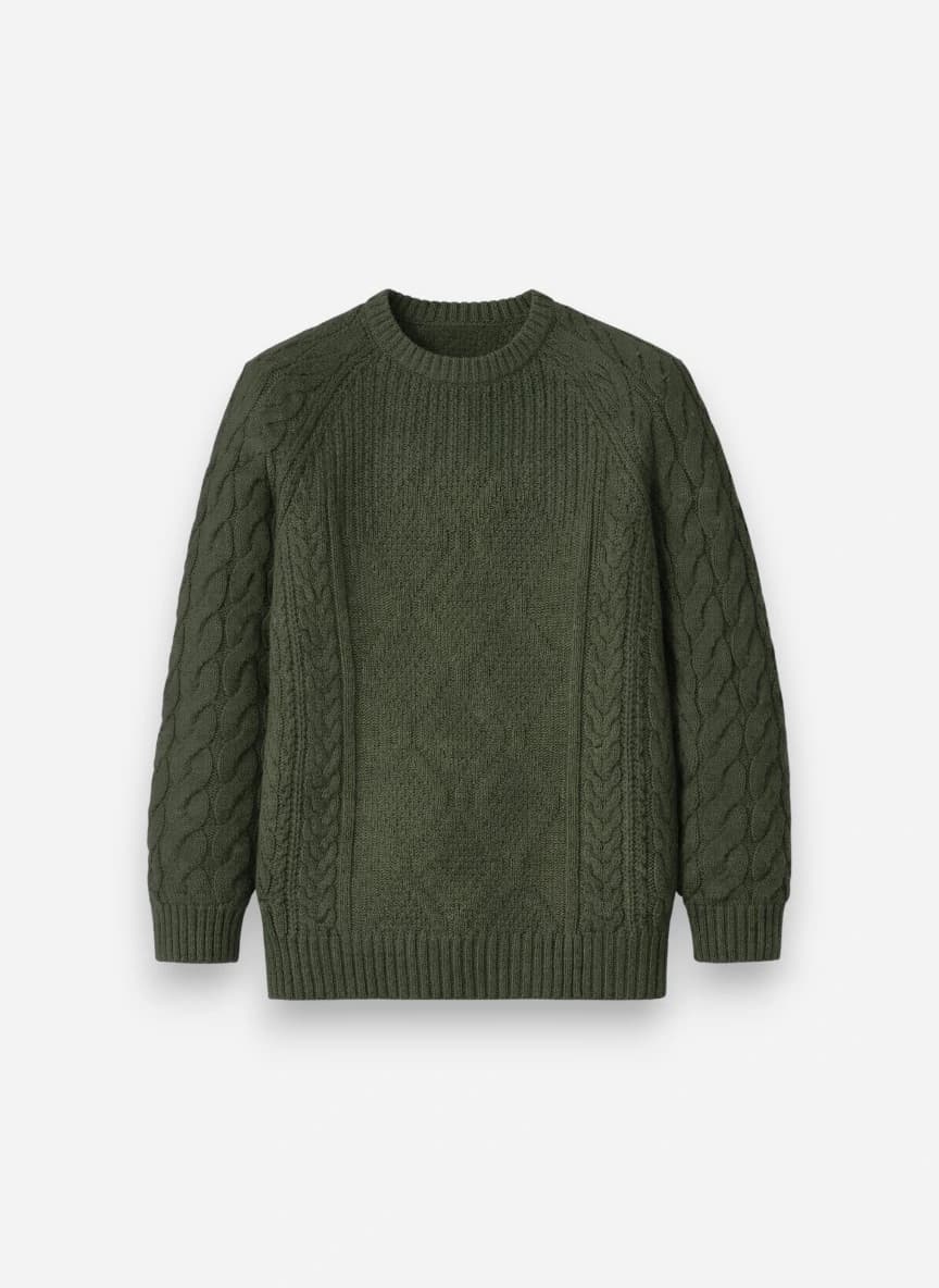 Trendyol Haki Men Cable Knit Pullover Sweater