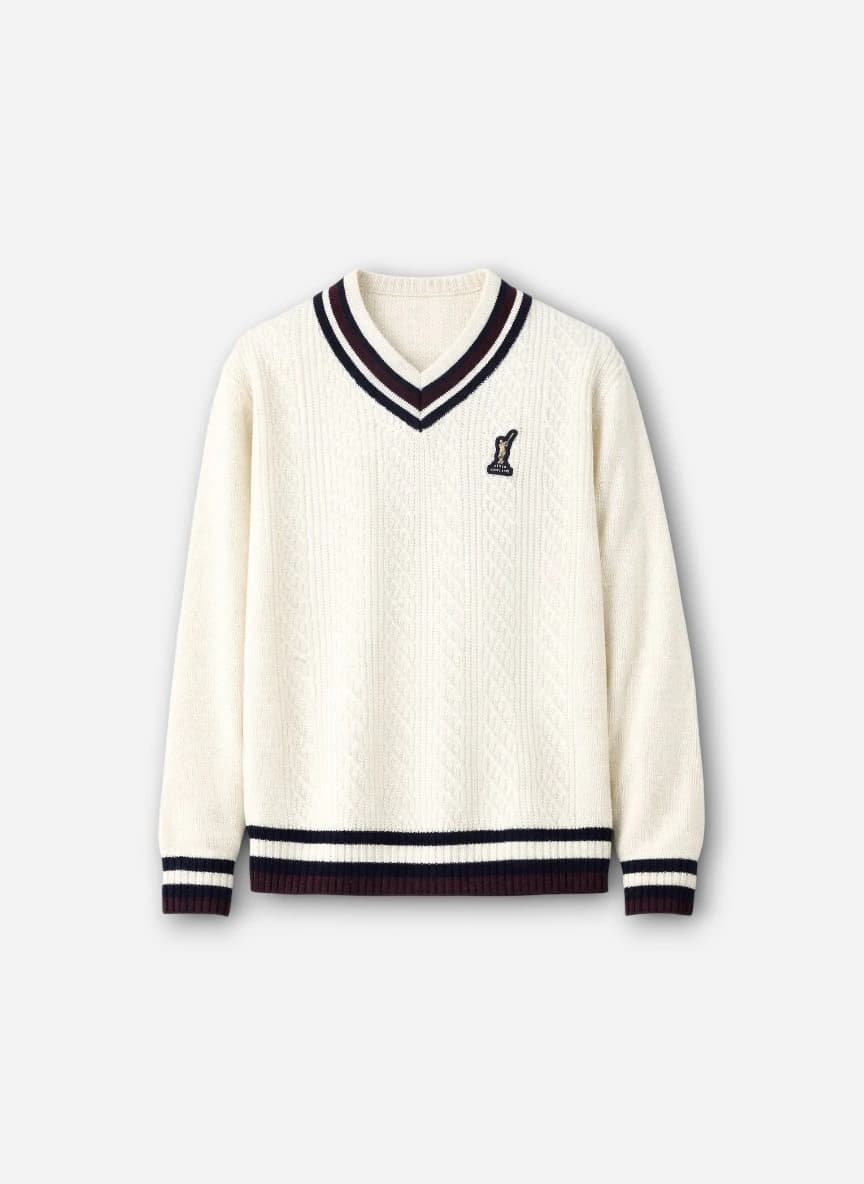 Peter England Casuals Men Textured V Neck Cotton Sweater