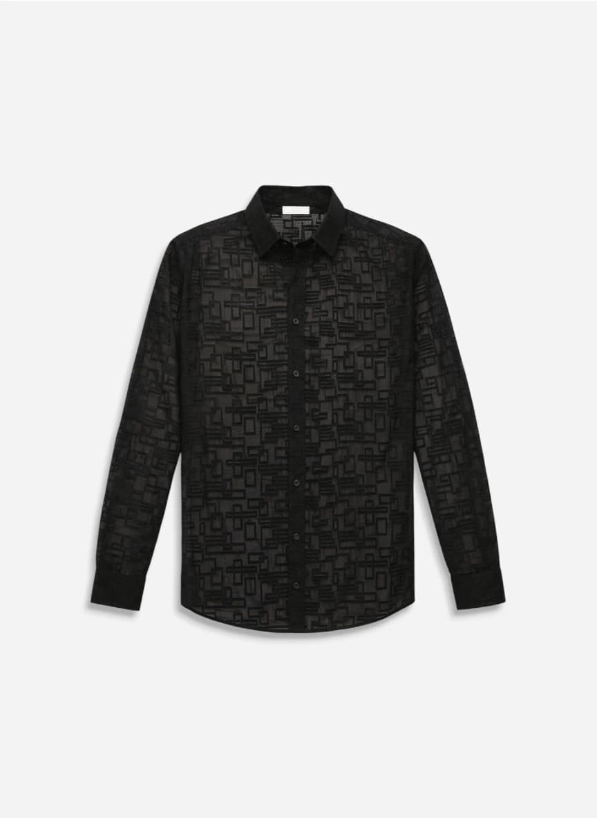 Vastrado Men Classic Spread Collar Geometric Self Design Slim Fit Casual Shirt